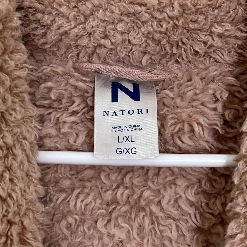 Natori Plush Lounge Cardigan Robe Fuzzy Teddy Sherpa in Rose Size L/XL - Picture 4 of 13